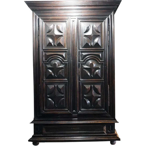 Large French Louis XIII Walnut Chateau Theobon Diamond Point Armoire