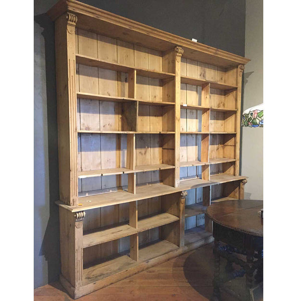 Very Large English Pine Open Bookcase