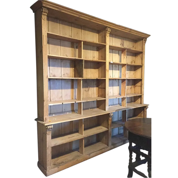 Very Large English Pine Open Bookcase