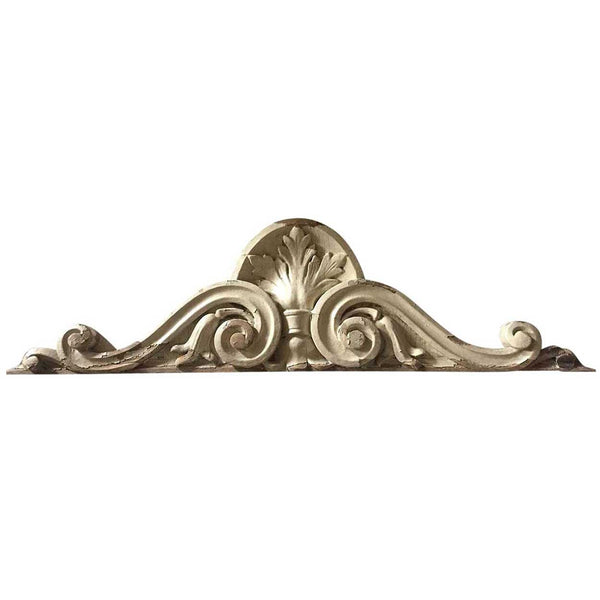 American Victorian White Painted Carved Mahogany Pediment Crest