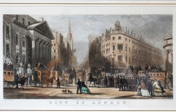 GEORGE CHAMBERS Colored Engraving, City of London, Mansion House, Poultry and Princes Street