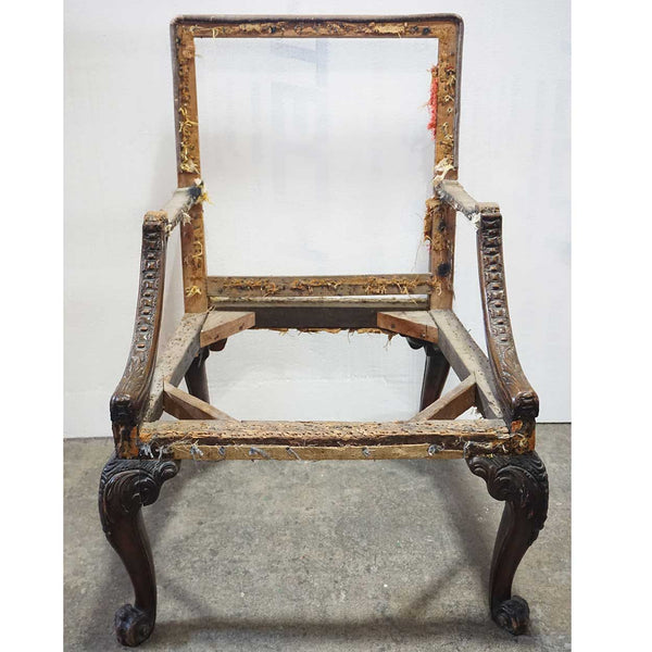 Rare English George III Carved Mahogany Library Armchair Frame