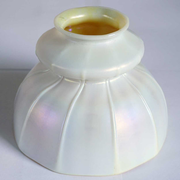 American Art Nouveau Opalescent Calcite and Gold Ribbed Bell Shape Lamp Shade