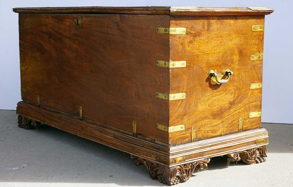 Large Anglo Indian Brass Mounted Jackfruit and Mahogany Blanket Chest