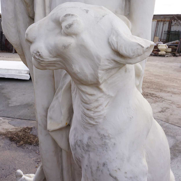 Large HENRI CRENIER Marble Sculpture Neoclassical Figure and Leopard