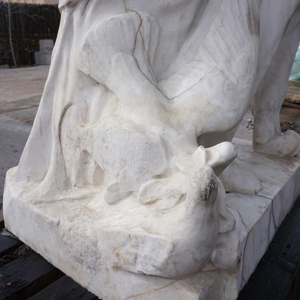 Large HENRI CRENIER Marble Sculpture Neoclassical Figure and Leopard