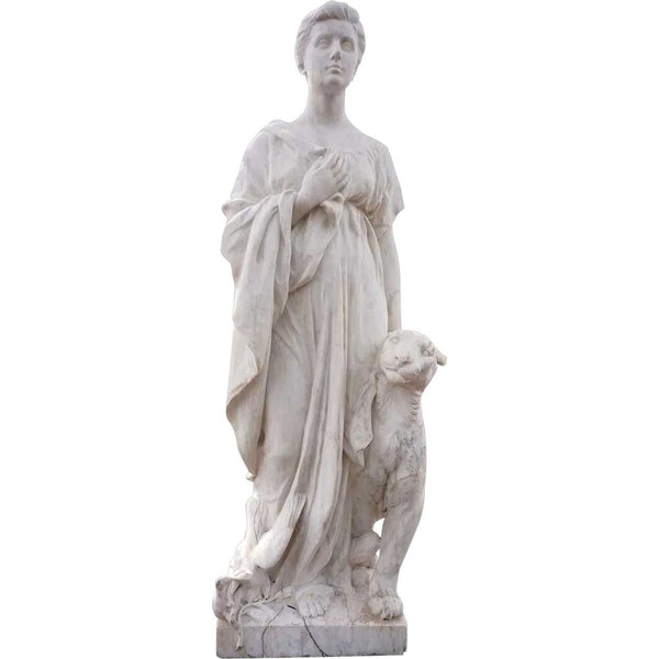Large HENRI CRENIER Marble Sculpture Neoclassical Figure and Leopard