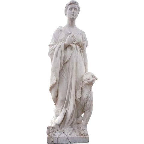 Large HENRI CRENIER Marble Sculpture Neoclassical Figure and Leopard