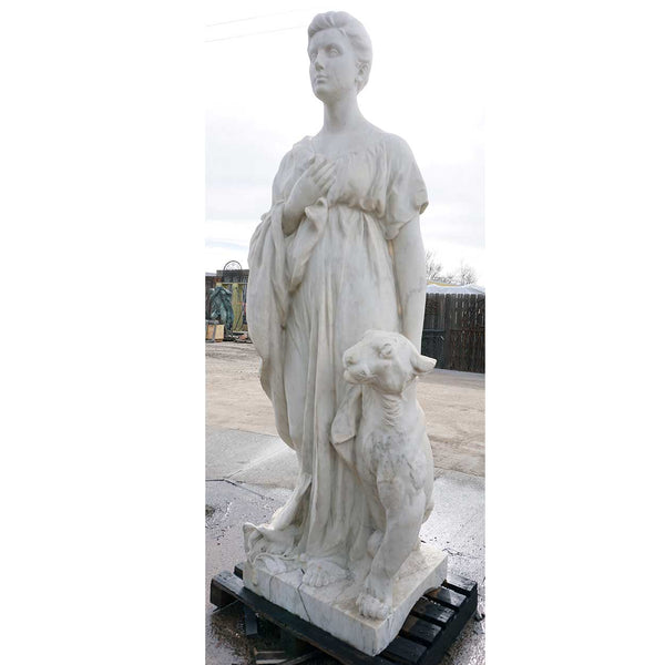 Large HENRI CRENIER Marble Sculpture Neoclassical Figure and Leopard