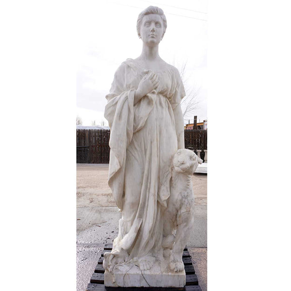 Large HENRI CRENIER Marble Sculpture Neoclassical Figure and Leopard