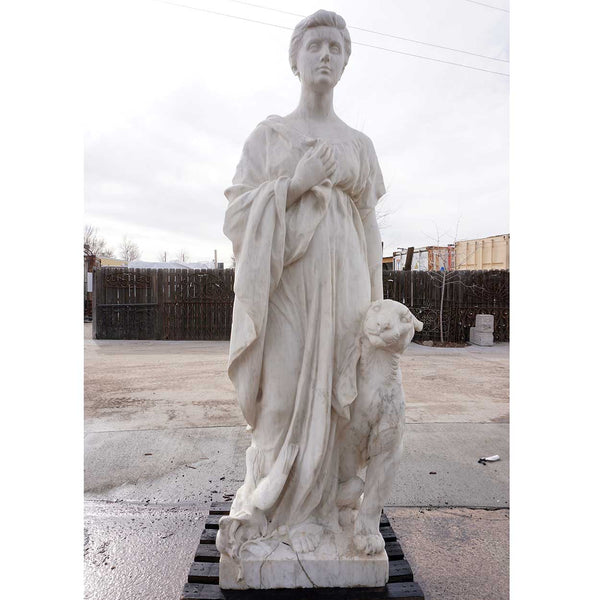 Large HENRI CRENIER Marble Sculpture Neoclassical Figure and Leopard