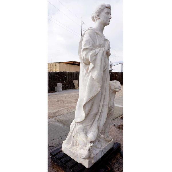 Large HENRI CRENIER Marble Sculpture Neoclassical Figure and Leopard