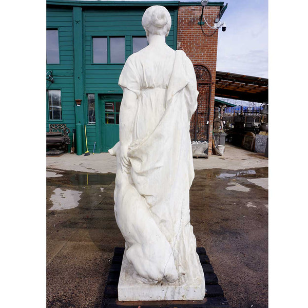 Large HENRI CRENIER Marble Sculpture Neoclassical Figure and Leopard