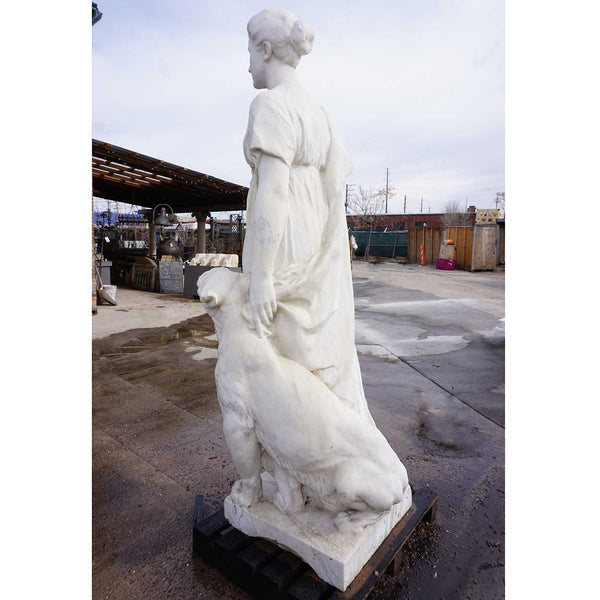 Large HENRI CRENIER Marble Sculpture Neoclassical Figure and Leopard