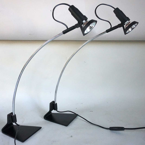 Pair of Vintage Italian Chrome Adjustable Halogen One-Light Task / Reading Table Lamps