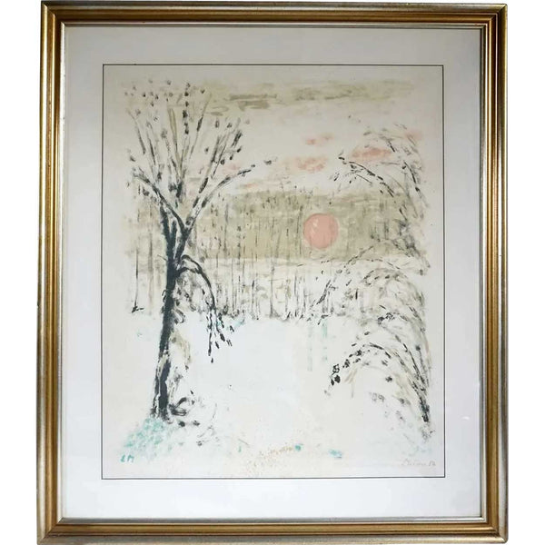 LEONHARD MEISSER Color Lithograph, Trees and Sunrise