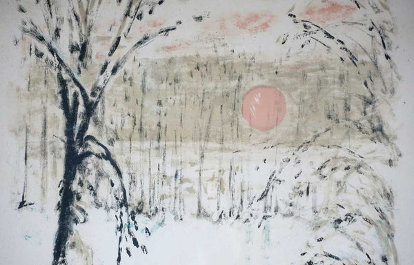 LEONHARD MEISSER Color Lithograph, Trees and Sunrise