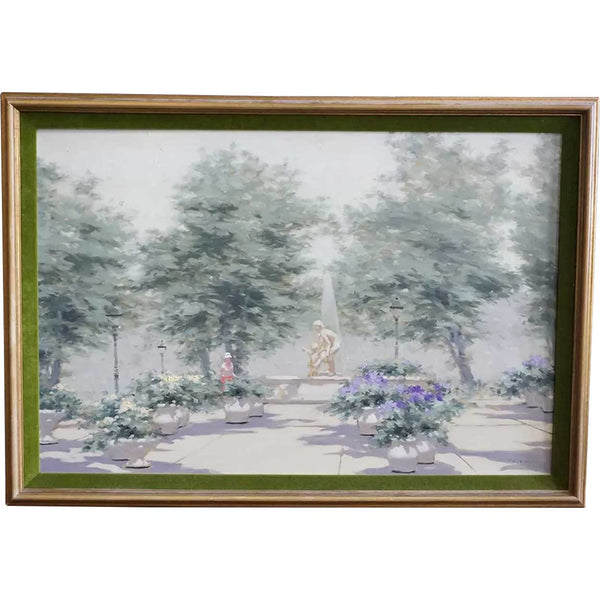 ANDRE GISSON Oil on Canvas Painting, Parisian Park Scene with Fountain