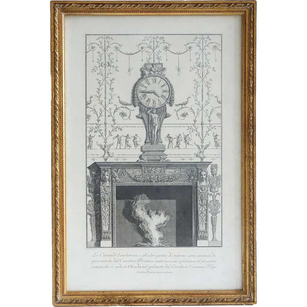 GIOVANNI BATTISTA PIRANESI Engraving on Paper, Clock and Fireplace