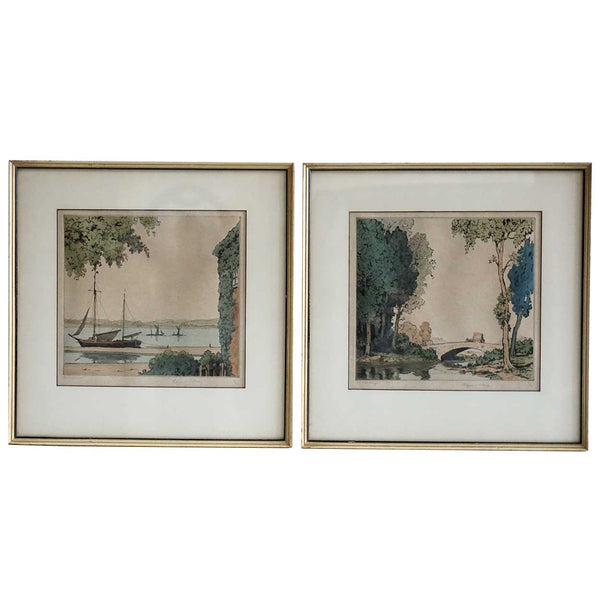 Pair of EDGAR L. PATTISON Color Prints, The Little Bridge and On the Orwell