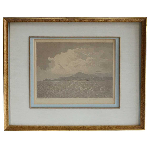 CLAUDE H. ROWBOTHAM Aquatint, Isle of Arran (Veiled Sunshine)