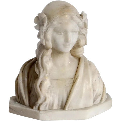 Italian FRATELLI MASI Art Nouveau Alabaster Bust of a Maiden