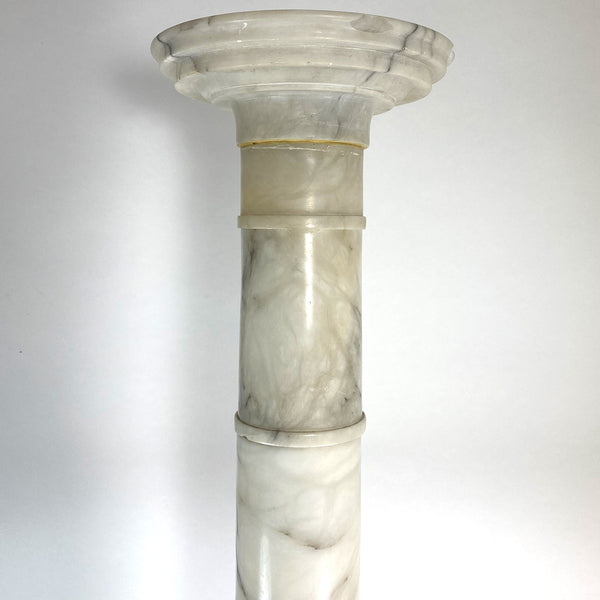 Italian White Variegated Alabaster Two-Part Pedestal
