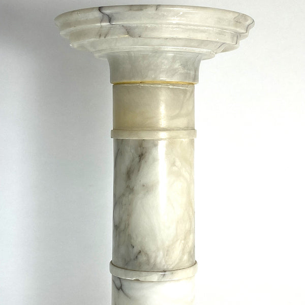 Italian White Variegated Alabaster Two-Part Pedestal