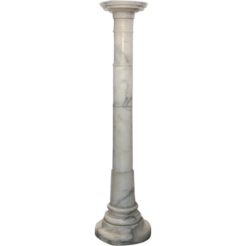 Italian White Variegated Alabaster Two-Part Pedestal