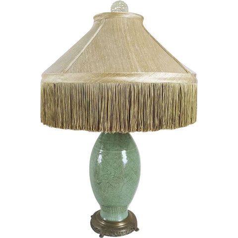 Edward I. Farmer Chinese Ming Longquan Celadon Porcelain Two-Light Table Lamp