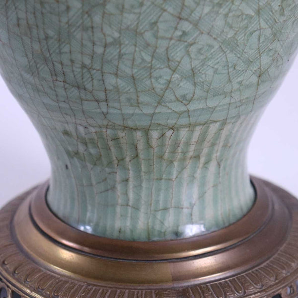 Edward I. Farmer Chinese Ming Longquan Celadon Porcelain Two-Light Table Lamp