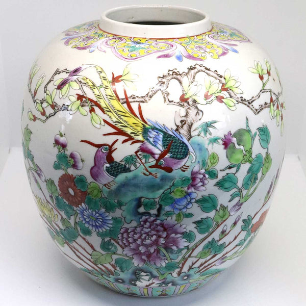 Chinese Qing Famille Rose Porcelain Enamel Bird and Floral Ginger Jar