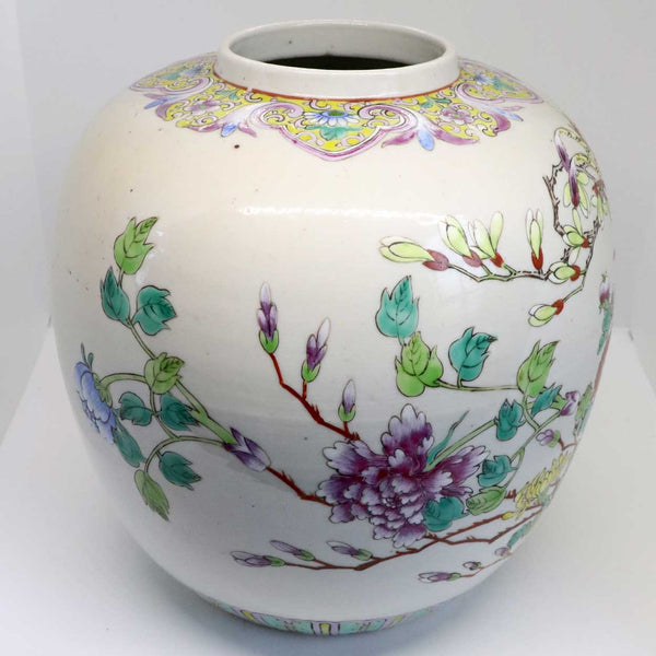 Chinese Qing Famille Rose Porcelain Enamel Bird and Floral Ginger Jar