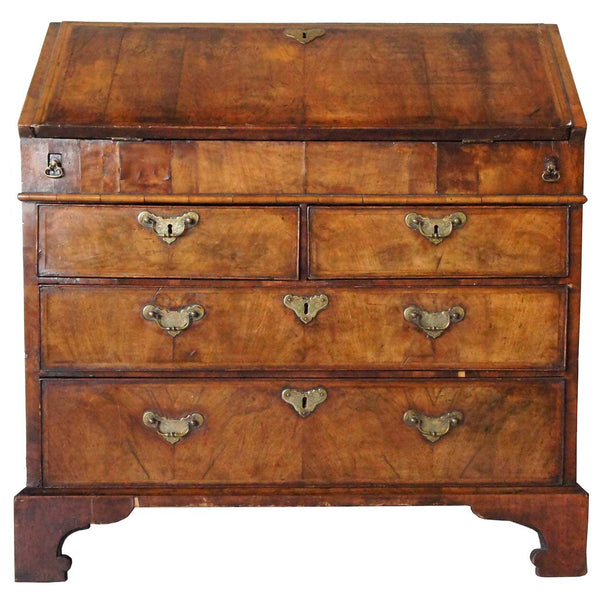 English Chippendale Walnut Veneer Drop Front Secretaire Chest of Drawers