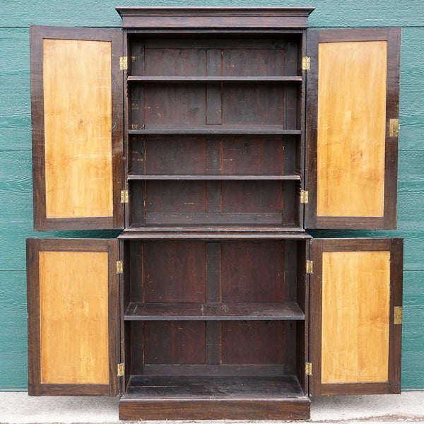 English Gothic Revival Stained Oak and Satinwood Stepback Cabinet