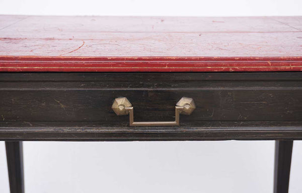 Small French Louis XVI Japanned Oak and Red Leather Top Desk