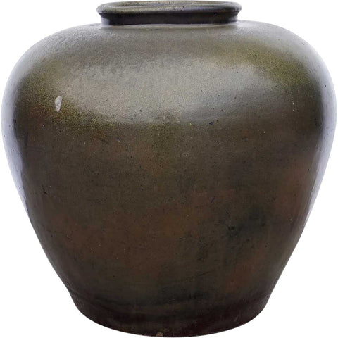 Large Chinese Dark Green Glaze Pottery Wine Pot