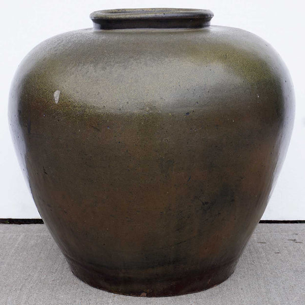 Large Chinese Dark Green Glaze Pottery Wine Pot