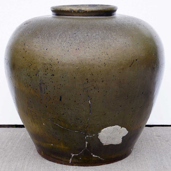 Large Chinese Dark Green Glaze Pottery Wine Pot