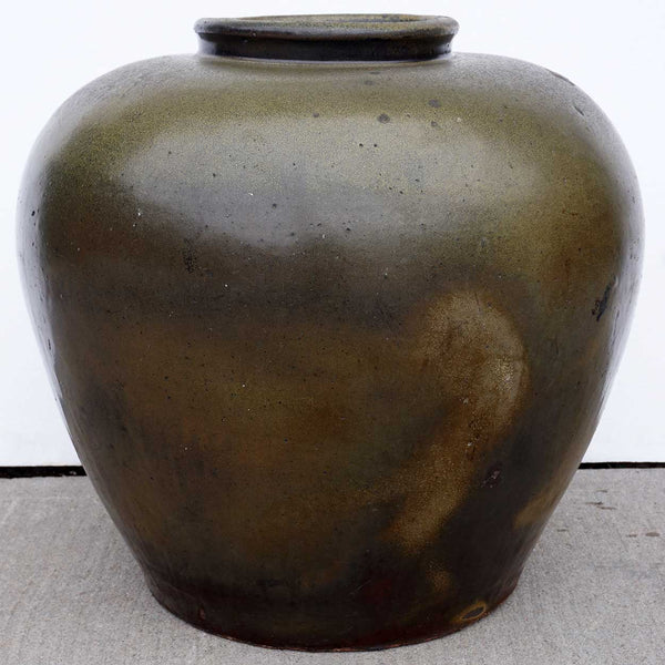 Large Chinese Dark Green Glaze Pottery Wine Pot