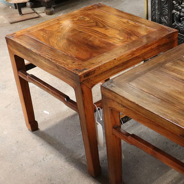 Pair Small Chinese Qing Elm Square Side Tables