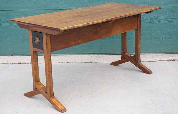 English Arts and Crafts Period Solid Oak Library Table