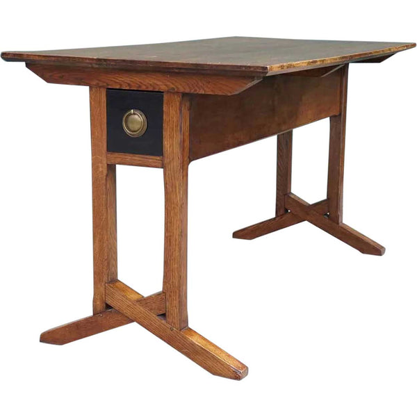 English Arts and Crafts Period Solid Oak Library Table