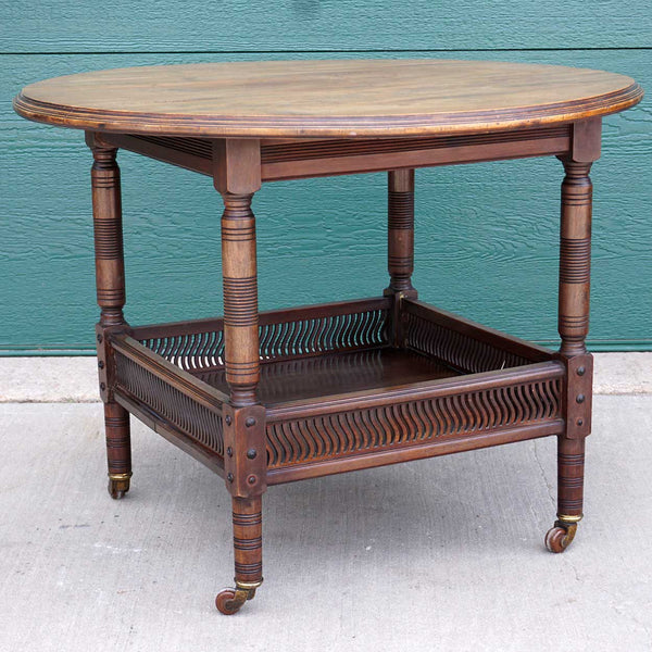 Fine English Aesthetic Movement Mahogany Round Two-Tier Parlor Table