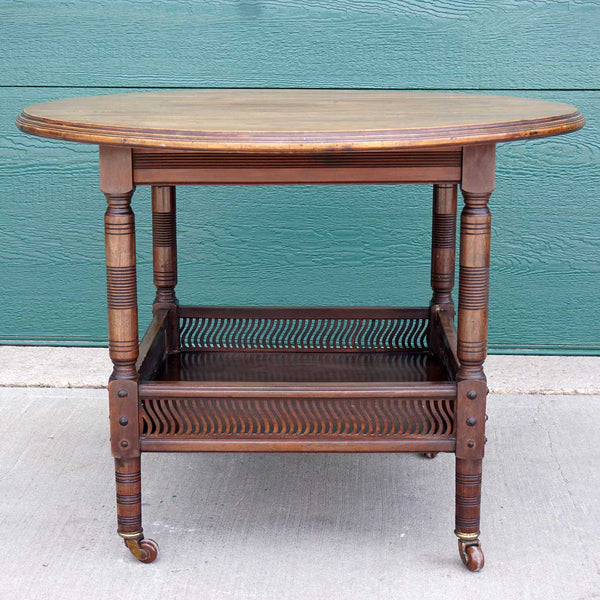 Fine English Aesthetic Movement Mahogany Round Two-Tier Parlor Table