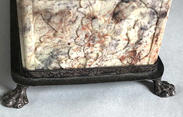 Chinese Qing Soapstone and Jade Rabbit Finial Dresser Box