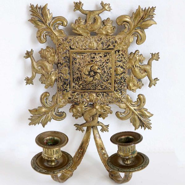 Pair of French Gilt Brass Two-Light Candle Wall Sconces