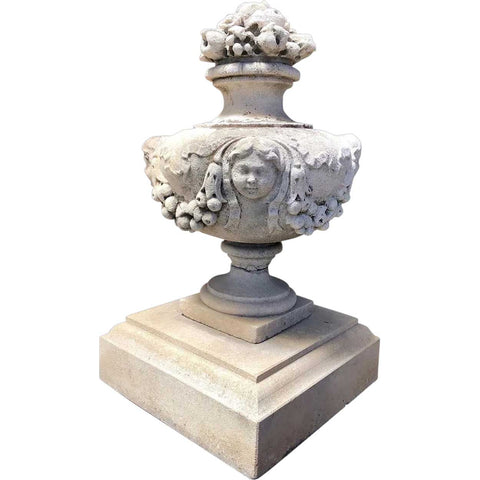 Vintage Italian Style Neoclassical Limestone Garden Urn