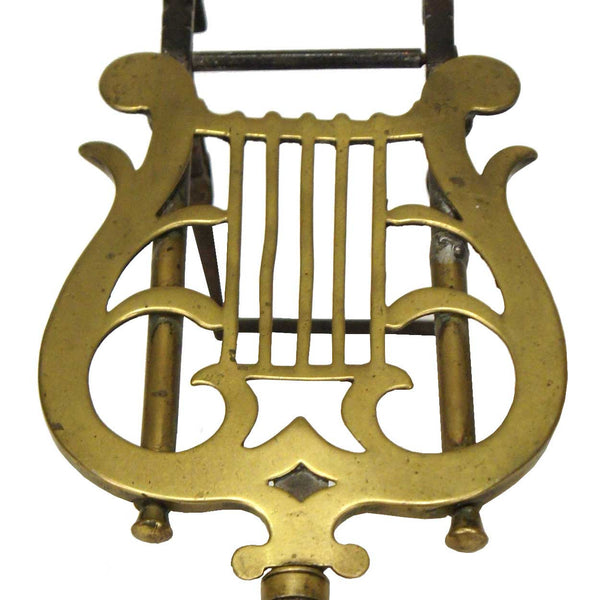 English Regency Brass, Iron and Wood Lyre-Form Hearth Trivet Kettle Stand