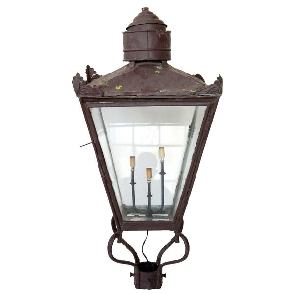 Victorian Copper and Glass Three-Light Street Post Lantern